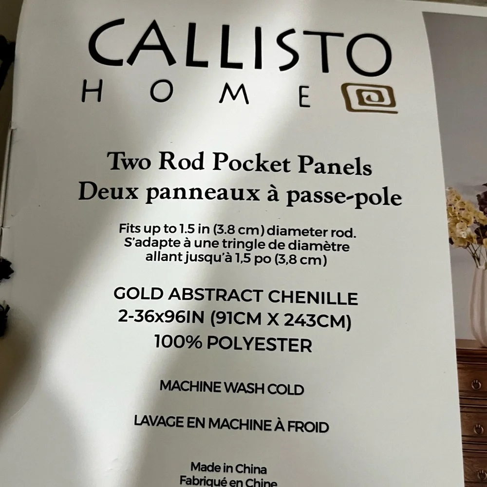 1-NWT CALLISTO HOME GOLD ABSTRACT CHENILLE CURTAINS SET OF 2  36”x 96” PANELS